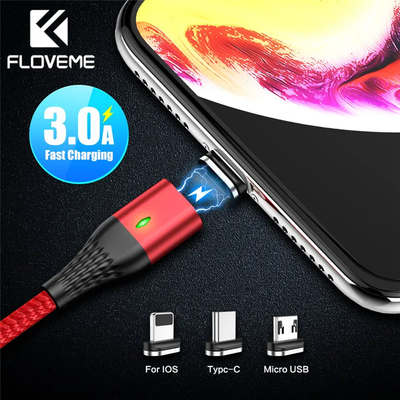 Магнитный кабель FLOVEME 3A Micro USB Type C для iPhone XR быстрой зарядки 1 м|Кабели мобильных