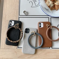 free monogrammed leopard pattern mobile phone case for iphone 11 12 13 pro max with big circle genuine leather phone cover