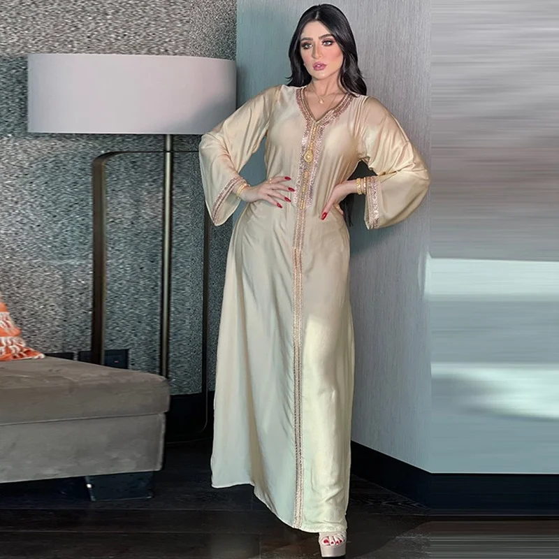 

Moroccan Caftan Evening Gowns Muslim Abaya Dubai 2021 Women Flannel Dresses Long Sleeve Pakistani Robe Arabe Islamic Clothing