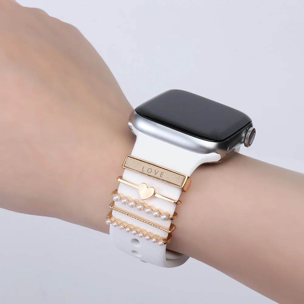 Metal Charms Decorative Ring for Apple Watch Band Diamond Ornament Smart Watch Silicone Strap Accessories For iwatch Bracelet