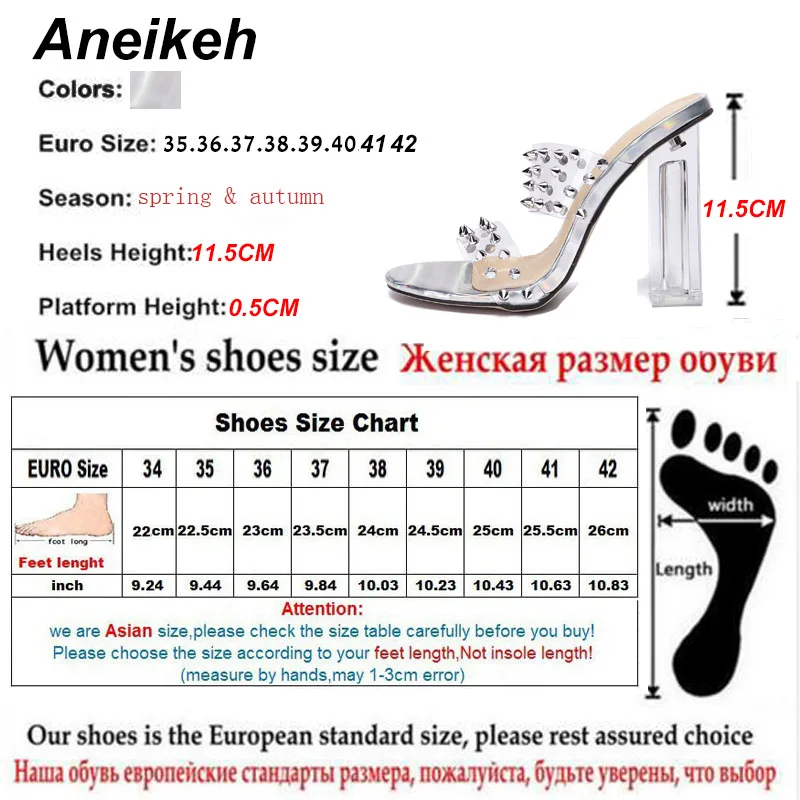 Aneikeh/NEWSummer 2021 ПВХ пикантные женские кожаные туфли с заклепками Модные босоножки
