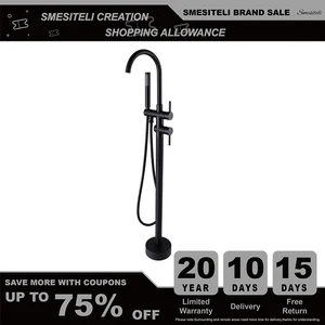 Смеситель для ванны Smesiteli, классический стиль, матовый черный, отдельно стоящий излив, отводной клапан для душа, напольное крепление