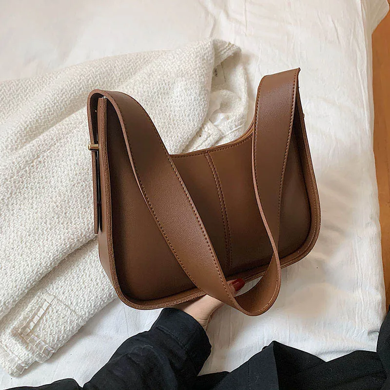 Luxury Shoulder Bags For Women 2021 Leather Adjustable Strap Shoulder Bag Women Casual Satchels Wide Straps Fashion Women Bag