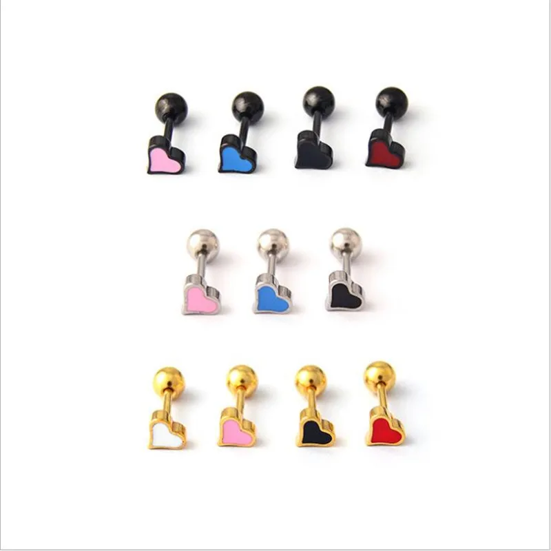 

Stainless Steel Colors Oils Heart Screw-back Stud Earrings IP Plating No Fade Allergy Free
