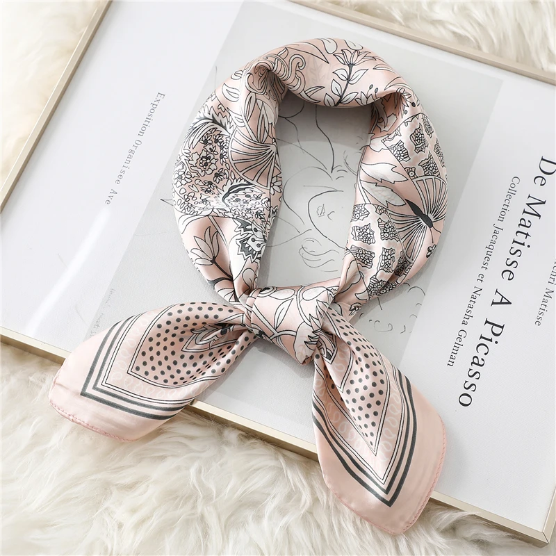 FJ188-Pink Женский Шелковый квадратный шарф, модный цветочный принт, шейный платок, женский платок-бандана, шали, Мода - Цвет: FJ188-Pink