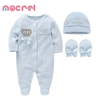 newborn baby boys girl rompers with hat gloves long sleeve cartoon crown velvet infant jumpsuit overalls toddler one sies outfit