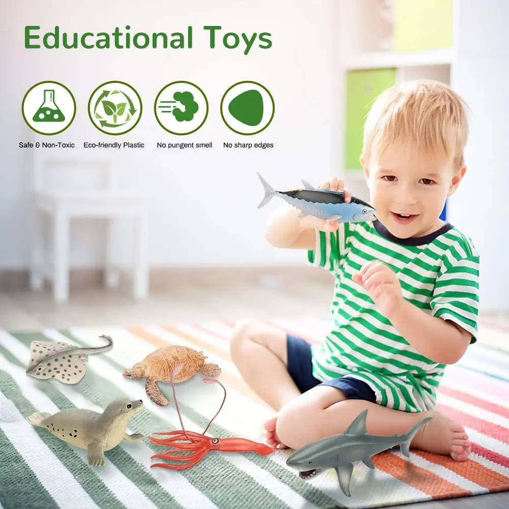 

Kids Ocean Sea Animal Figures Toys 6Pcs Children Mini Sea Marine Animal Figures Set for Toddlers Educational Learning Playset