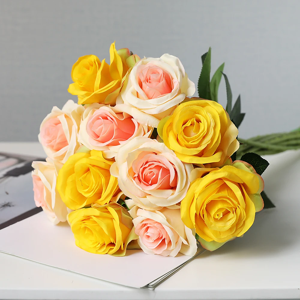 11 шт./лот Свадебный букет из роз Искусственные цветы белые красные цвета