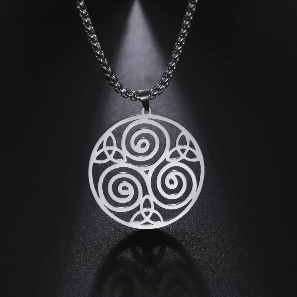 

Retro Spiral Triskele Triangle Necklace Viking Triskelion Celtic Knot Charm Pendant Necklaces Men Women Stainless Steel Jewelry