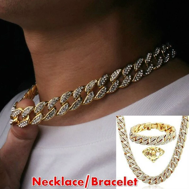 

Hip-hop bracelet men's butterfly buckle hiphop gold-plated diamond bracelet cross-border full diamond Cuban bracelet bracelet