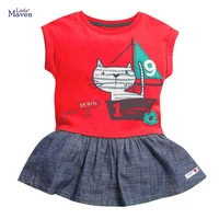 summer baby girls wholesale bulk clothes 2021 new toddler cotton cat sailboat print causal red animal dresses for kids 2 7 years