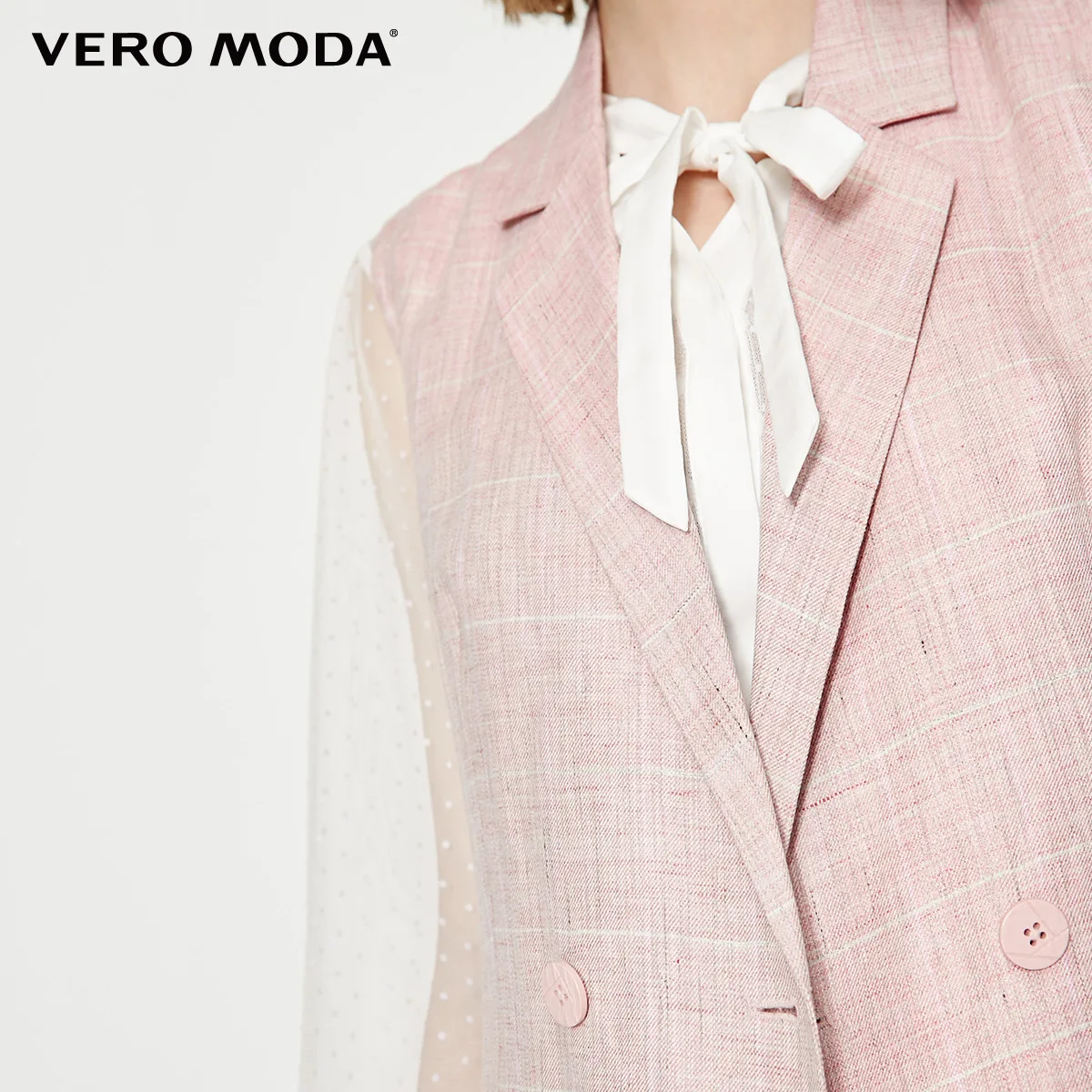 Vero Moda женский двубортный костюм средней длины с воротником льняной жилет без