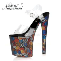 new style 20cm super high heeled shoes thick platform clear women sandals 8 icne mixed colors stripper mature all match shallow
