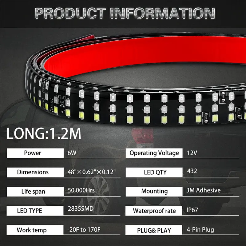 Светодиодная светильник аемая лента для задних ворот 1 2 м 48 дюймов|Система