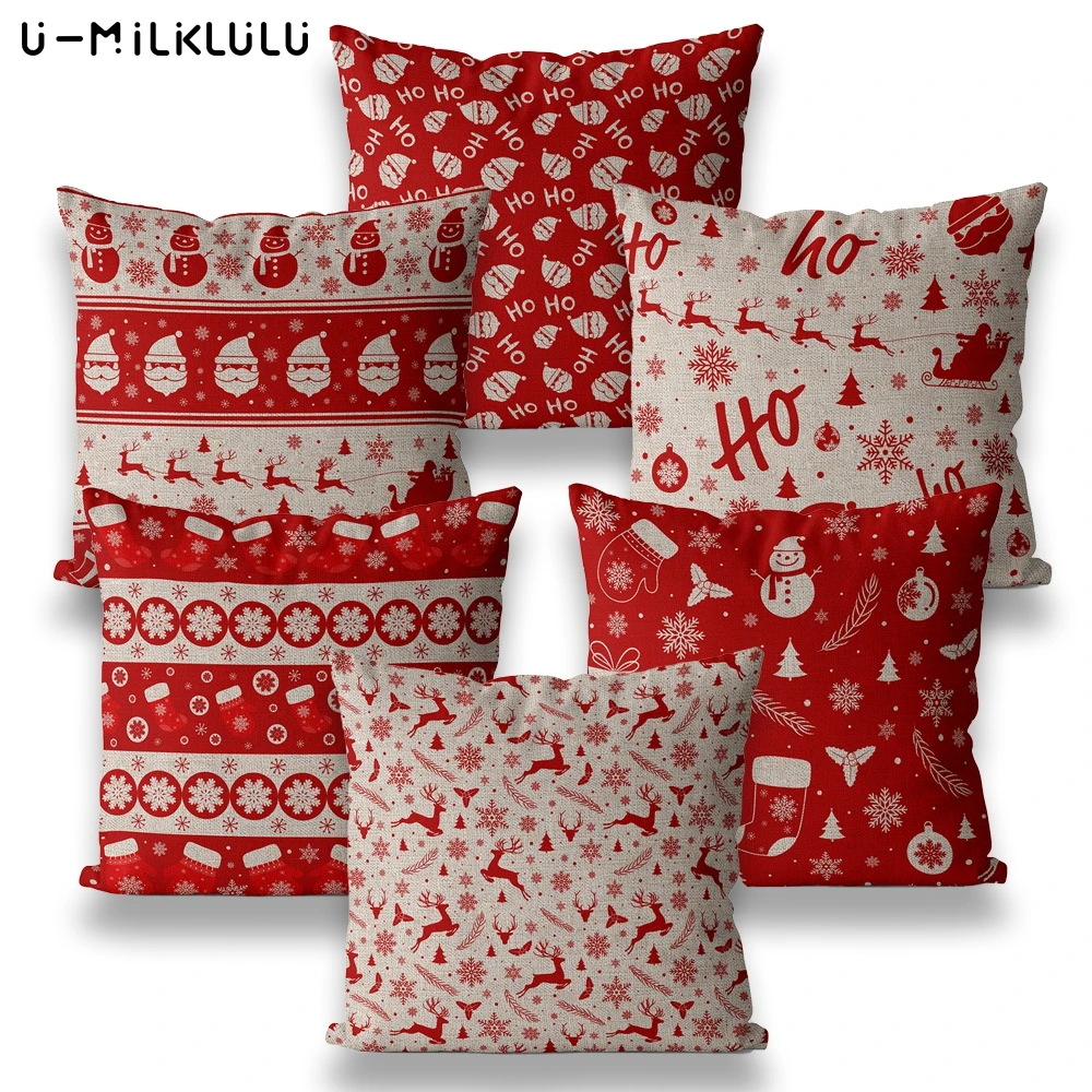 

Christmas Decorations for Home Snowman Grid Striped Alphabetic Red Pillow Cover 45X45 40*40 Garden Chair Outdoor Cushion Cover