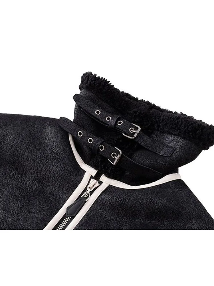 Женские Зимние Куртки из искусственной овечьей кожи винтажные уличные