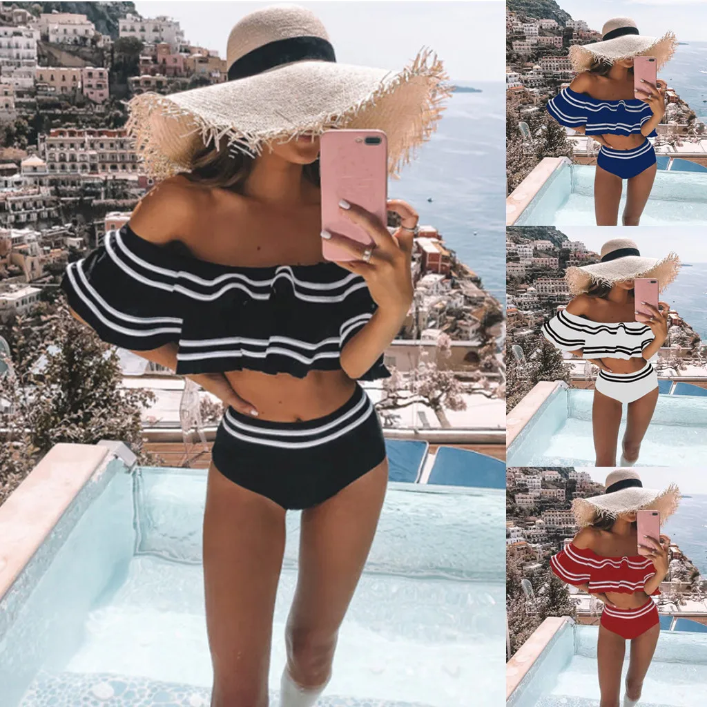 

Sexy Bikinis Set Conservative High Waist Ruffle Swimwear Women Swimsuits Bathing Suit Women Biquini Beachwear Bikini