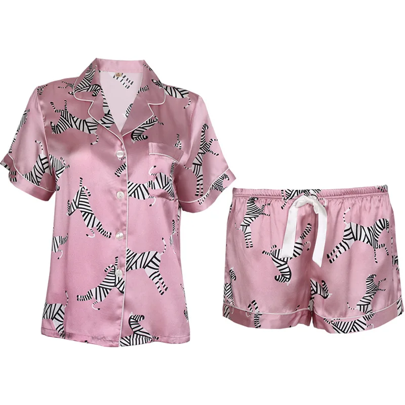 16 momme 100% silk zebra shorts pajamas sets women short sleeveless sleepwear elegant summer pyjamas women T8163