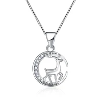 elk deer moose smart christmas pendant necklace for women gift cz pave metallic ornaments choker moon charms neck chainaccessory