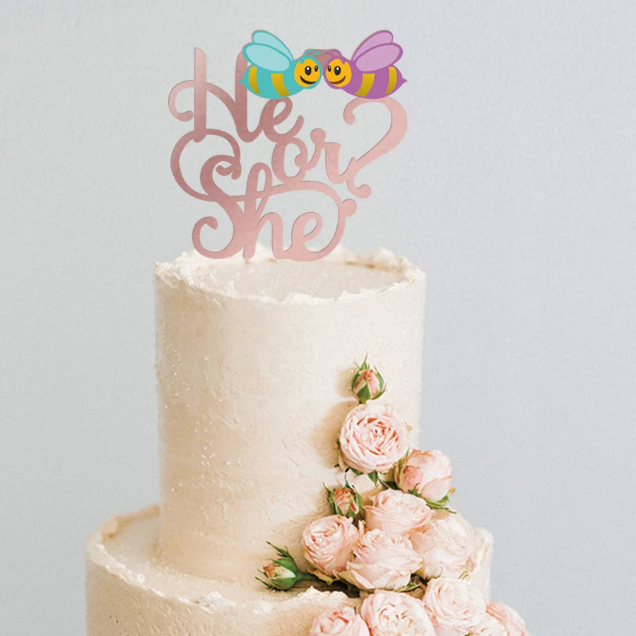 

Новый мальчик или девочка розовое золото Топпер для торта «С Днем Рождения» "он" акриловый торт фигурки жениха и невесты; Для детского дня рождения украшения для торта для вечеринки