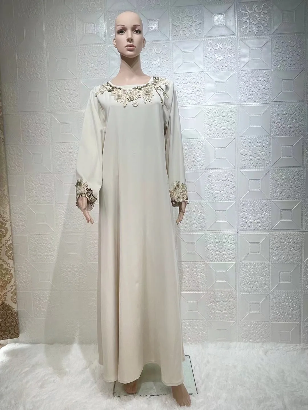 Мусульманское платье, полная длина, кружевная вышивка, джеллаба, абайя, мусульманское платье, Дубай, Турция