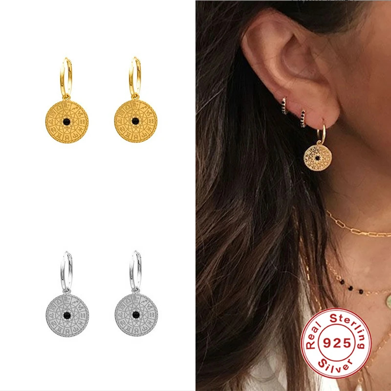 

Aide Genuine 925 Sterling Silver Dangle Hoops Earrings For Lovers' Anniversary Mini 12 Zodiac Pendant Earring 2020 Fine Jewelry