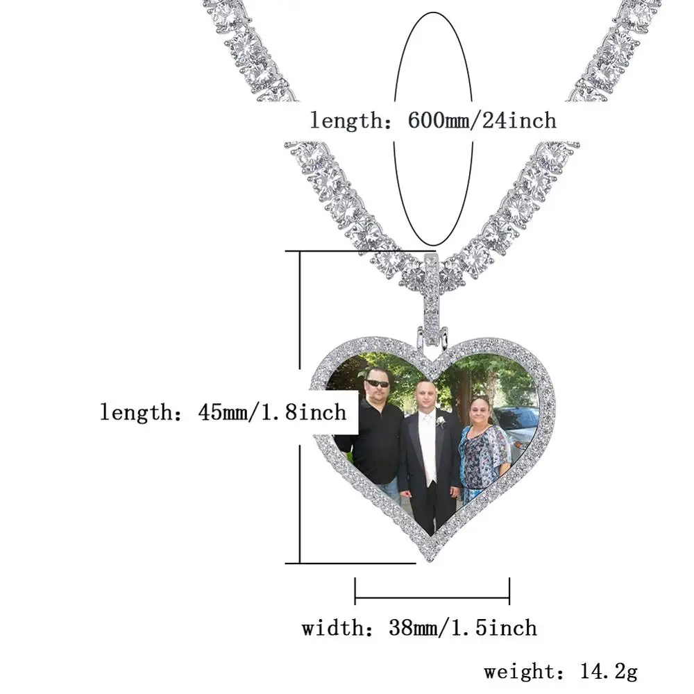 

Gucy Heart Custom Made Photo Roundness Solid Back Pendant & Necklace With Tennis Chain Cubic Zircon Men's Hop Jewelry