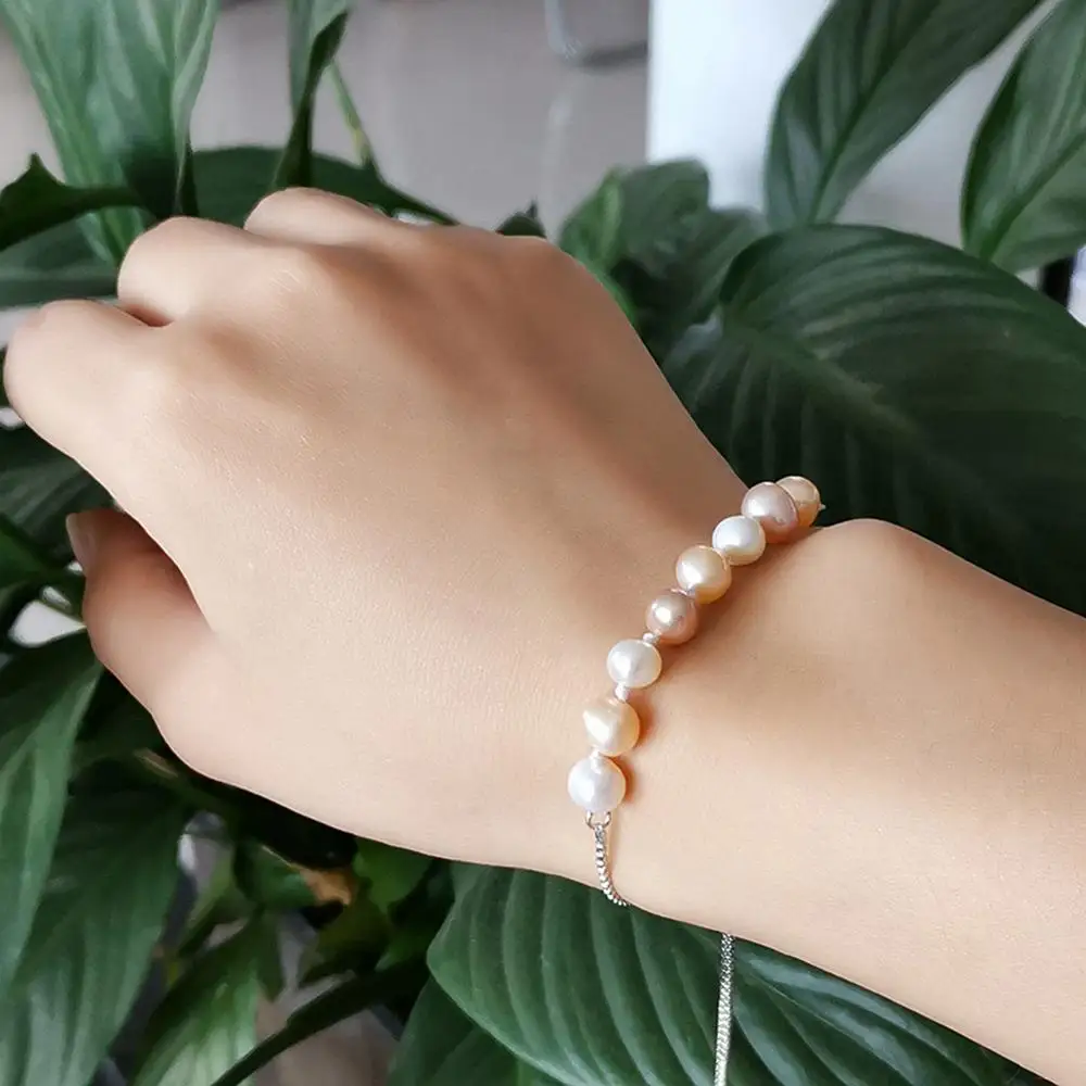 Браслеты женские из натурального пресноводного жемчуга 5-6 мм черный/белый жемчуг