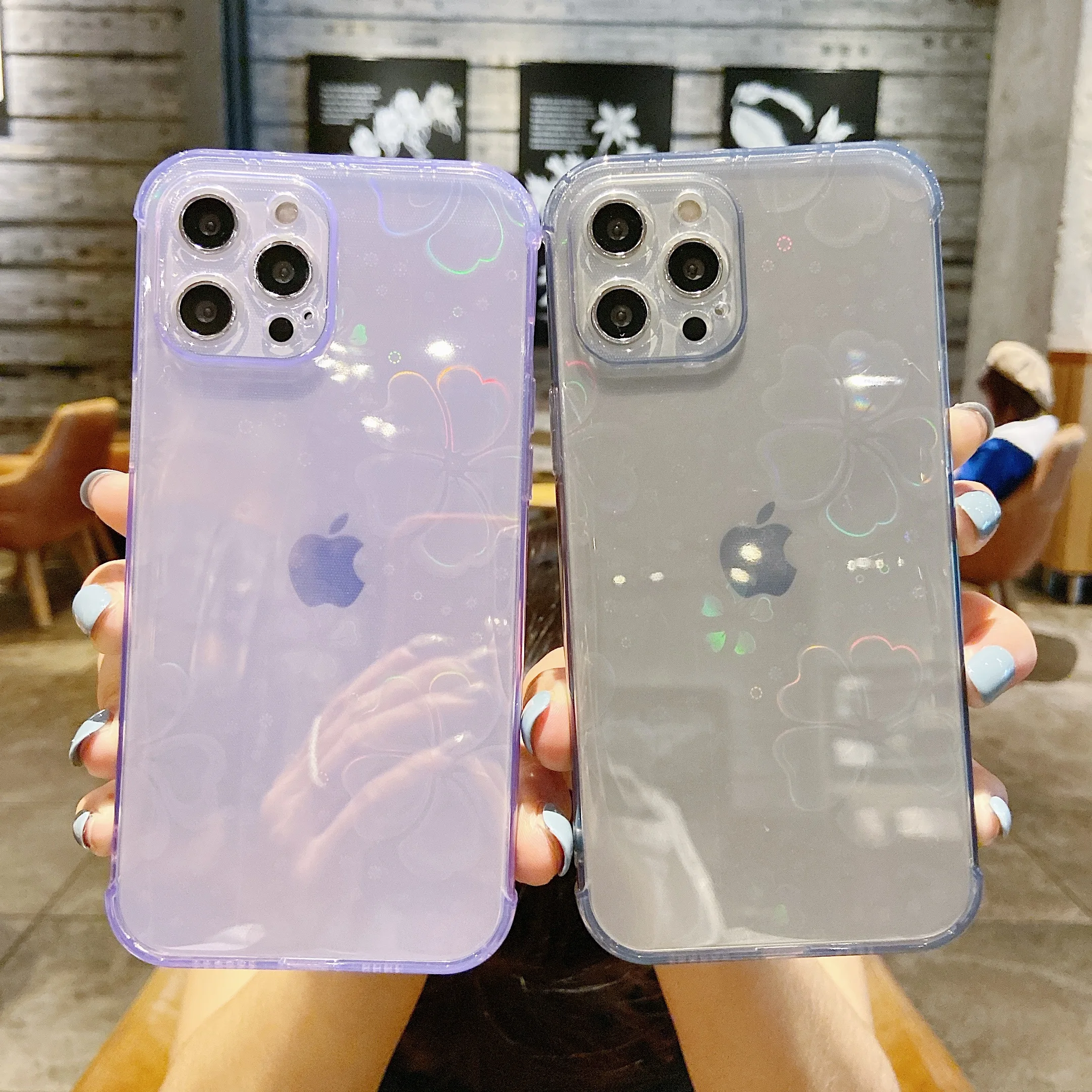 

Fashion Gradient Laser Heart Clear Phone Case for iPhone 13 11 12 Pro Max XR XS 7 8 Plus SE 2020 Lens Protect Shockproof Cover