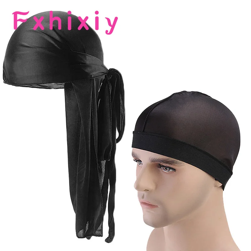 Шелковистый Мужской комплект Durag и капота унисекс головной убор женский удобный