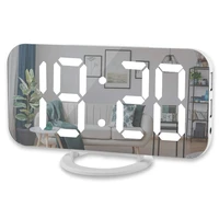 led mirror alarm clock digital snooze table clock with snooze function 2 usb charger ports adjustable brightness desk clocks