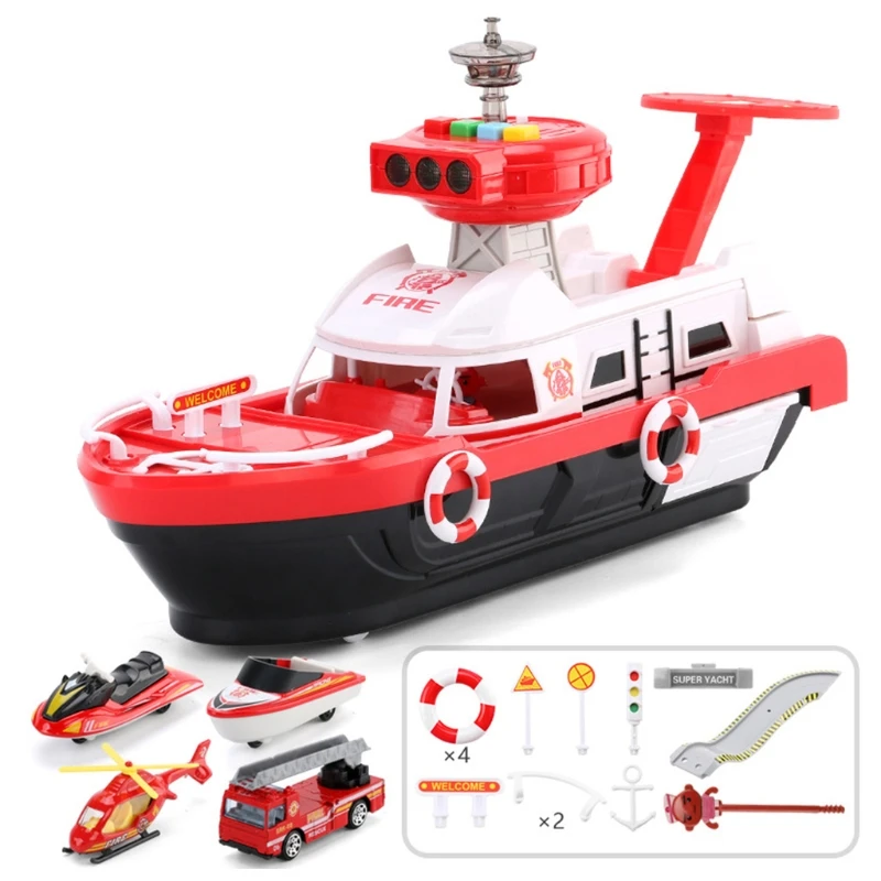 

Simulation Track Inertia Boat with Vehicles Set Music Lights Ship Model Kids Toy