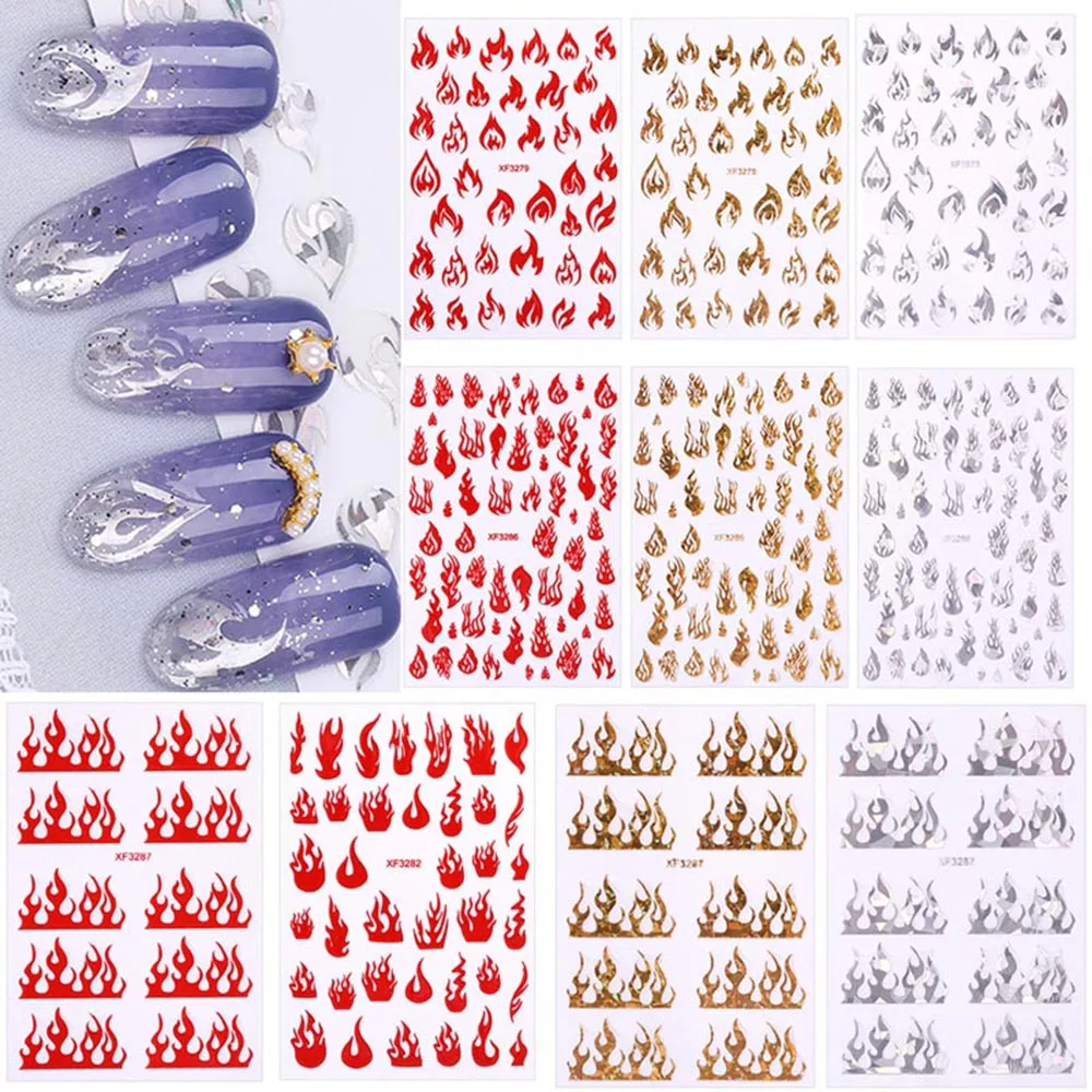 5 шт./компл. Blaze Nail Sticker Fire Design блестящий дизайн ногтей смешанные красивые