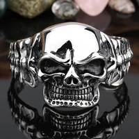 new fashion huge heavy mens boys 316l stainless steel cool punk gothic big evil demon skull biker bangle