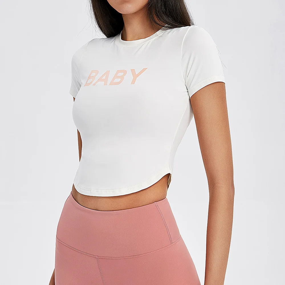 

Wmuncc Short Sleeve Yoga Crop Top Women Gym Fitness Running Workout Sport T-Shirts Sports Wear Breathable