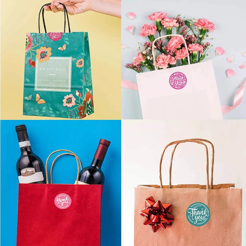 

Thank you stickers pink & blue Wreaths pattern 500pcs/roll Wedding Thanksgiving gift decoration labels Stationery small stickers