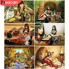 Алмазная живопись HUACAN сделай сам, полноразмерная картина с изображением Льва, леопарда, девушки, украшение из египта