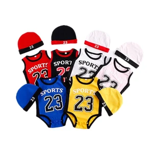 New Summer 2020 Unisex Baby Clothes Active Sleeveless Romper with Hat Set Multi-color Sports Costume in USA (United States)