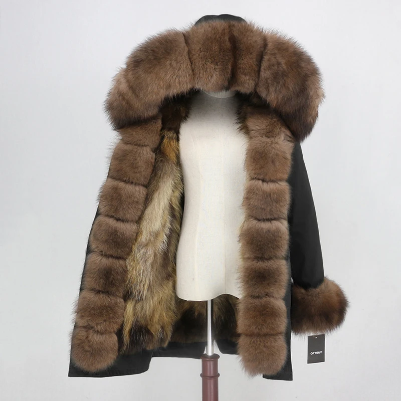black natural brown OFTBUY Водонепроницаемый верхняя одежда с натуральным мехом пальто Длинная парка зимняя куртка Для женщин с натуральным лисьим мехом на капюшоне уличная Съемная бренд - Цвет: black natural brown