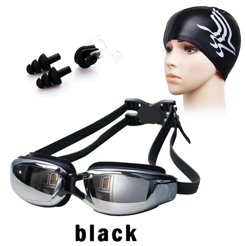 

Swimming Cap 3 in 1 Goggles + Swimming Cap + Nose Clip Earplug Combination Kit Waterproof Unisex Swimming Cap
