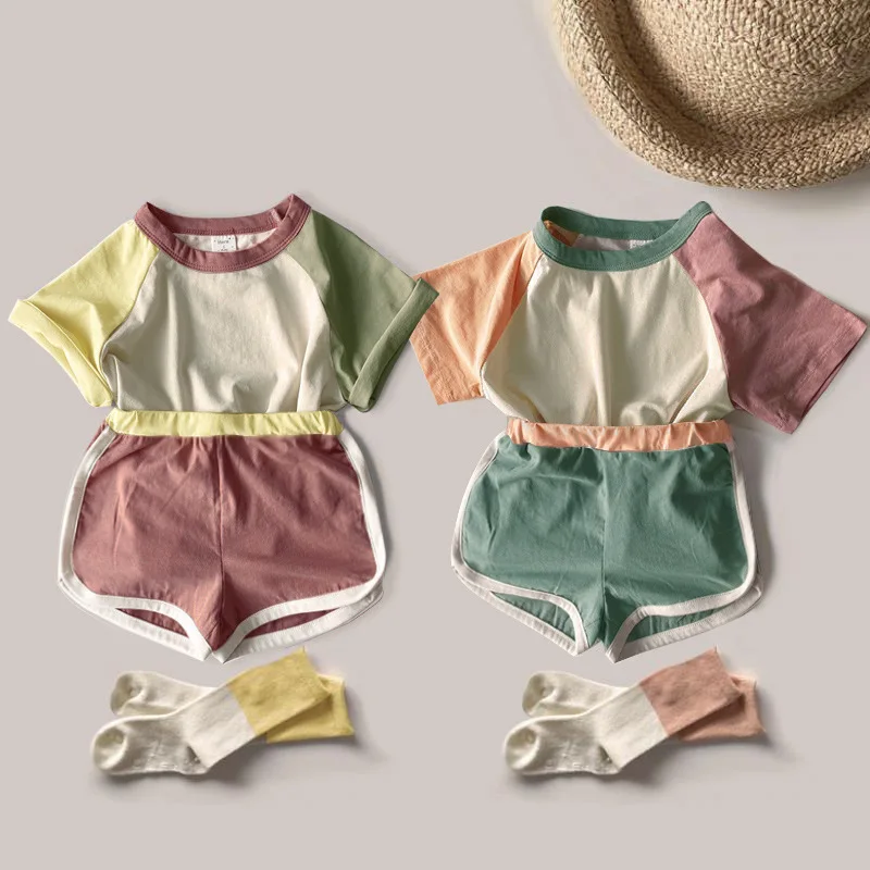 

Children's Clothes Set New Summer Casual Boys Girls Cute Color Short-sleeve T-shirt + Shorts Sports Set