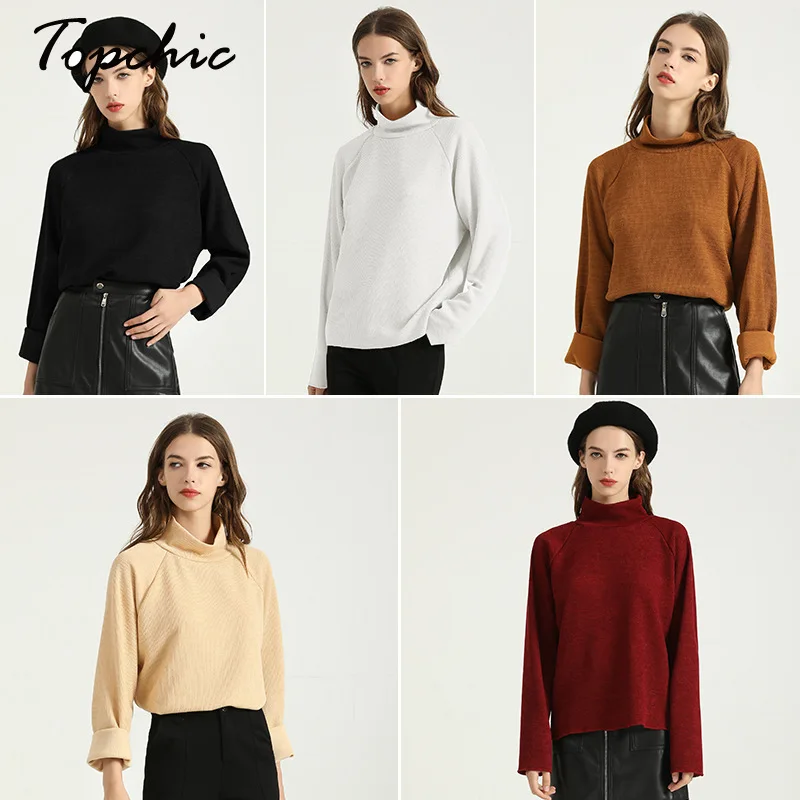 

Pull Femme Hiver 2020 Casual Black Turtleneck Long Sleeve Knitted Sweater Women Autumn Winter Clothes