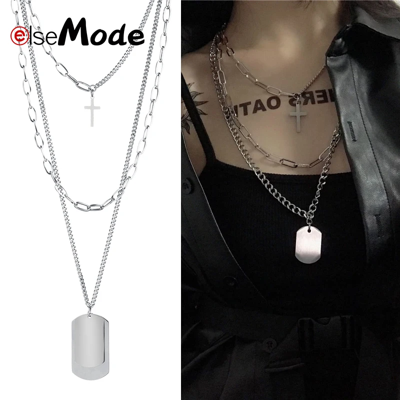 Ожерелье ELSEMODE для мужчин и женщин многослойная подвеска из нержавеющей стали в