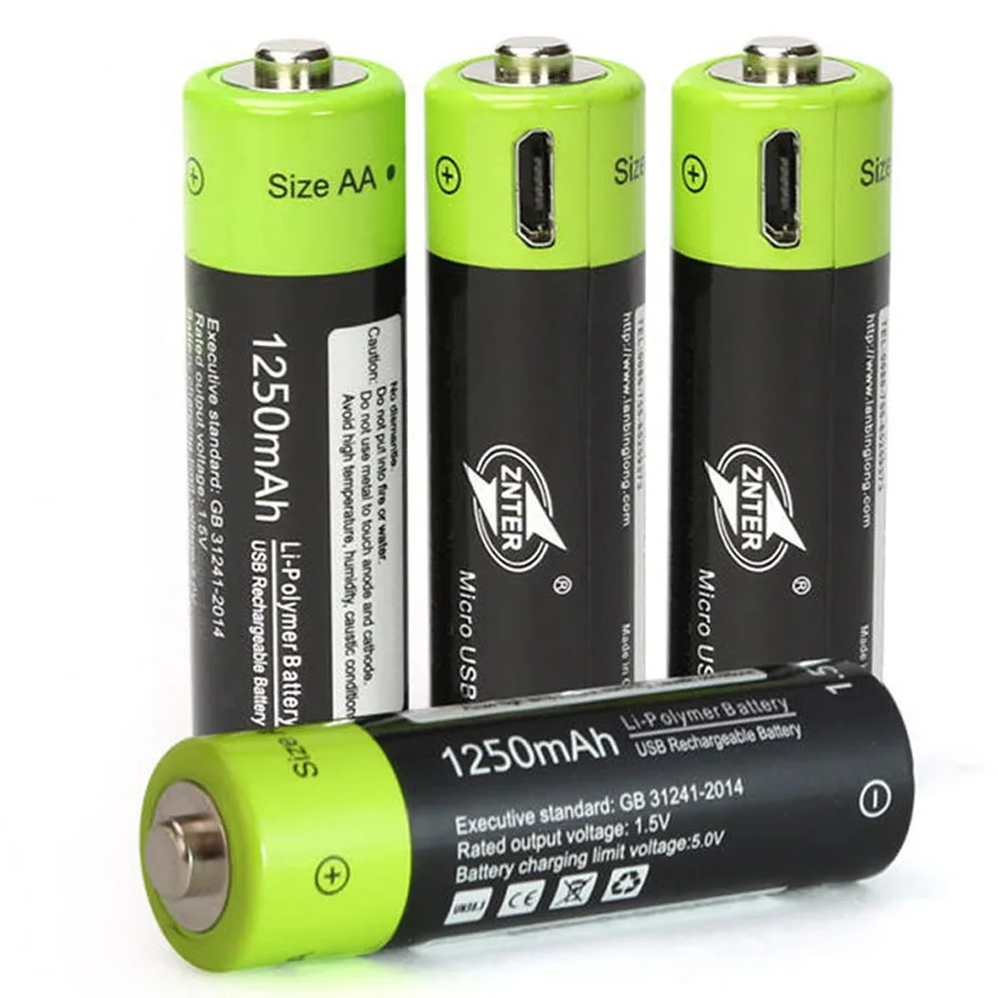 High Grade USB Rechargeable Lithium Polymer Battery Bateria AA 1.5V 1250mAh ZNT5 Universal Batteies Charged By Micro Cable | Электроника
