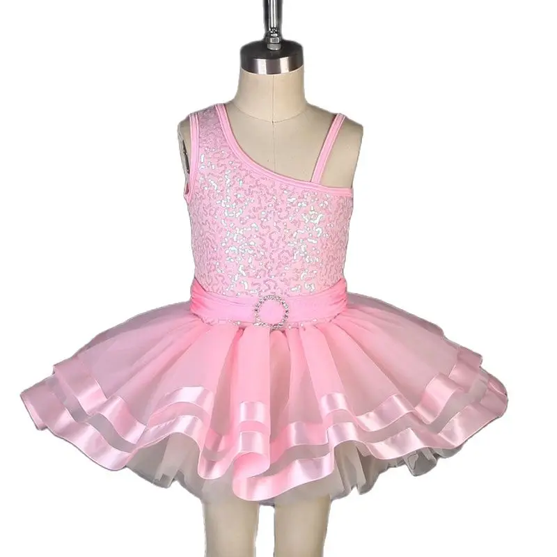 Бледно-розовое балетное платье-пачка с блестками для детей танцевальные костюмы