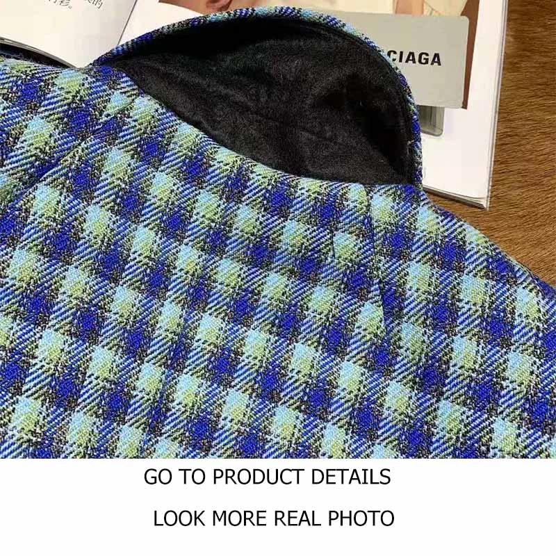 

Cosmicchic Women Vintage Plaid Blazer Long Sleeve Double Button 2019 Autumn Winter Fashion Female Lattice Shoulder Retro Suit