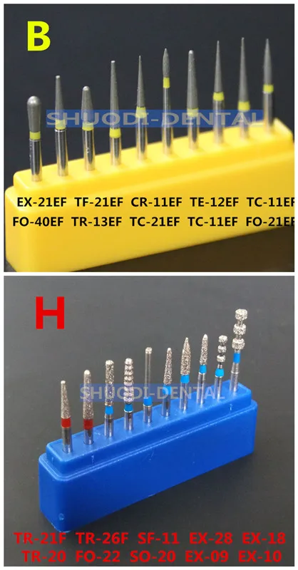 2 sets mixed B H 10 шт. средство для полировки для зубов Стоматологическая дрель Алмазная высокоскоростная полировка подготовка зубов Бур для зубов Фарфоровая керамика - Цвет: 2 sets mixed B H