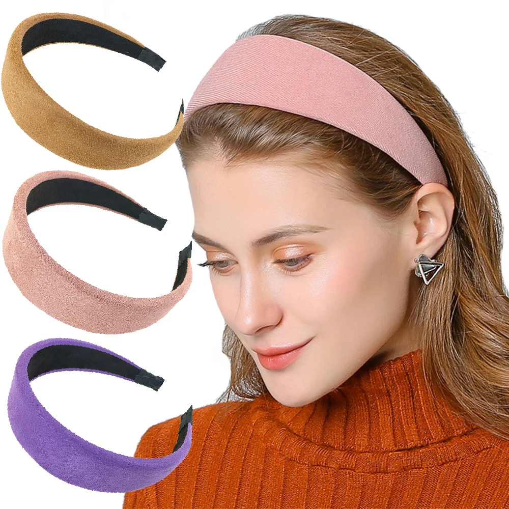 

New Flannel Headband Wide Solids Color Women Elastic Hairbands Suede Fashion Hair Hoops Bands Female Hair Accessories Headdress