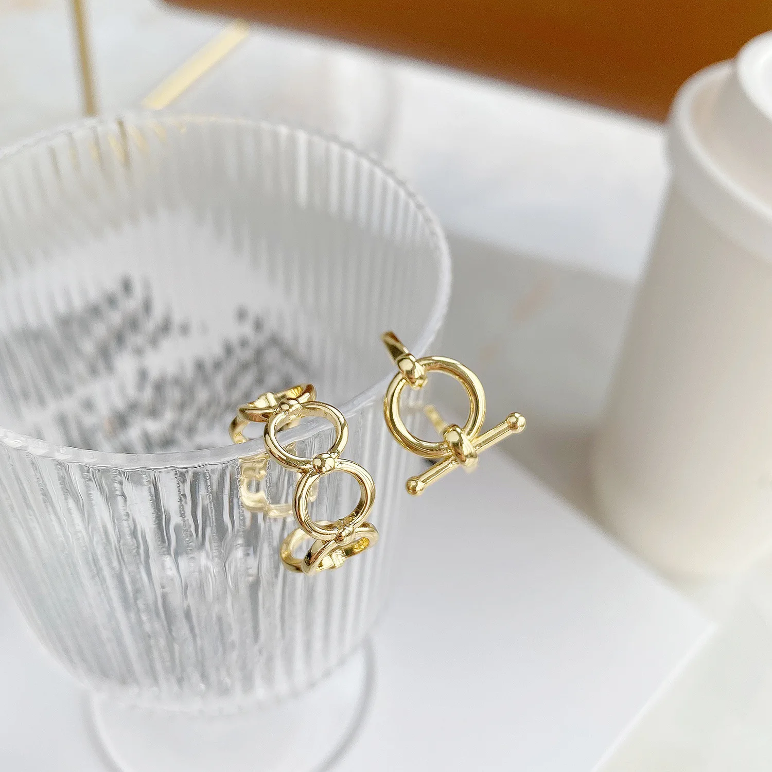 

New Design Ins Hot Sale 14K Real Gold Metal Simple Ring OT Buckle Fashionable Open Design Cz Ring for Women