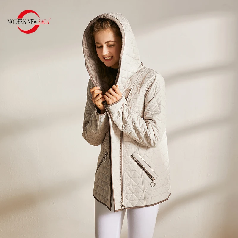 MODERN NEW SAGA Autumn Women Jacket Warm Cotton Padded Jacket Hooded Zipper Parkas Female Coats Spring Casual Jacket Plus Size